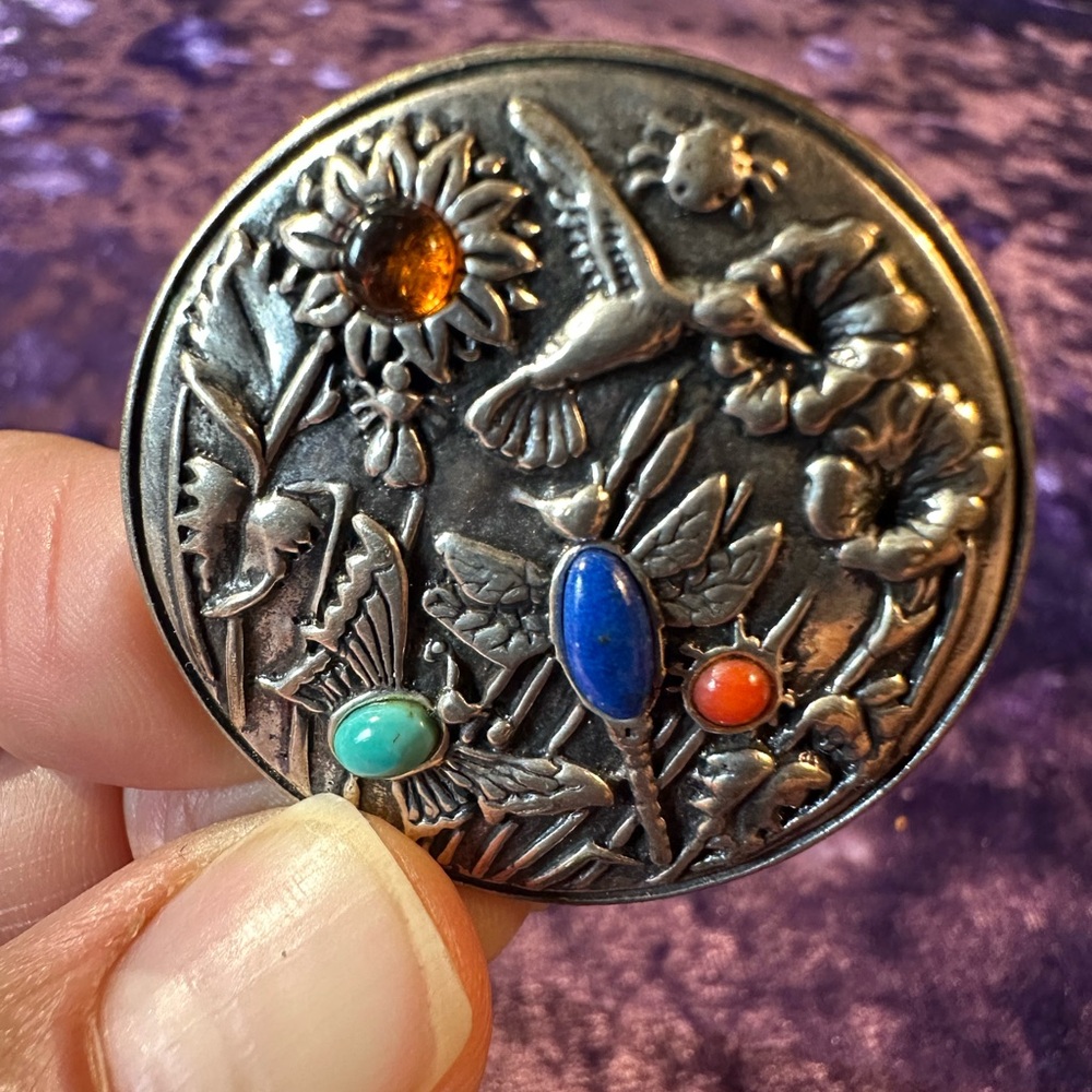 Vintage Sterling Silver Hummingbird Gemstone Pin Pendant